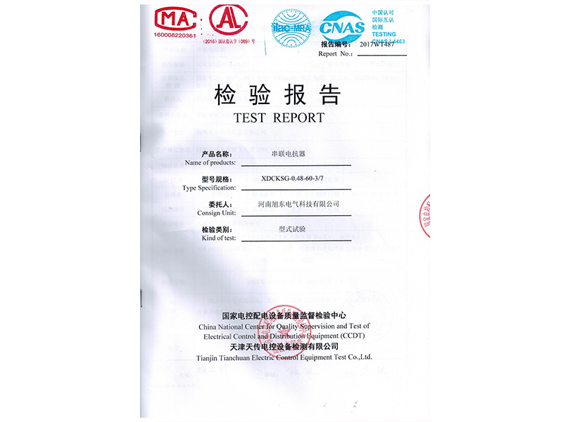 XDCKSG串聯電抗器檢驗報告